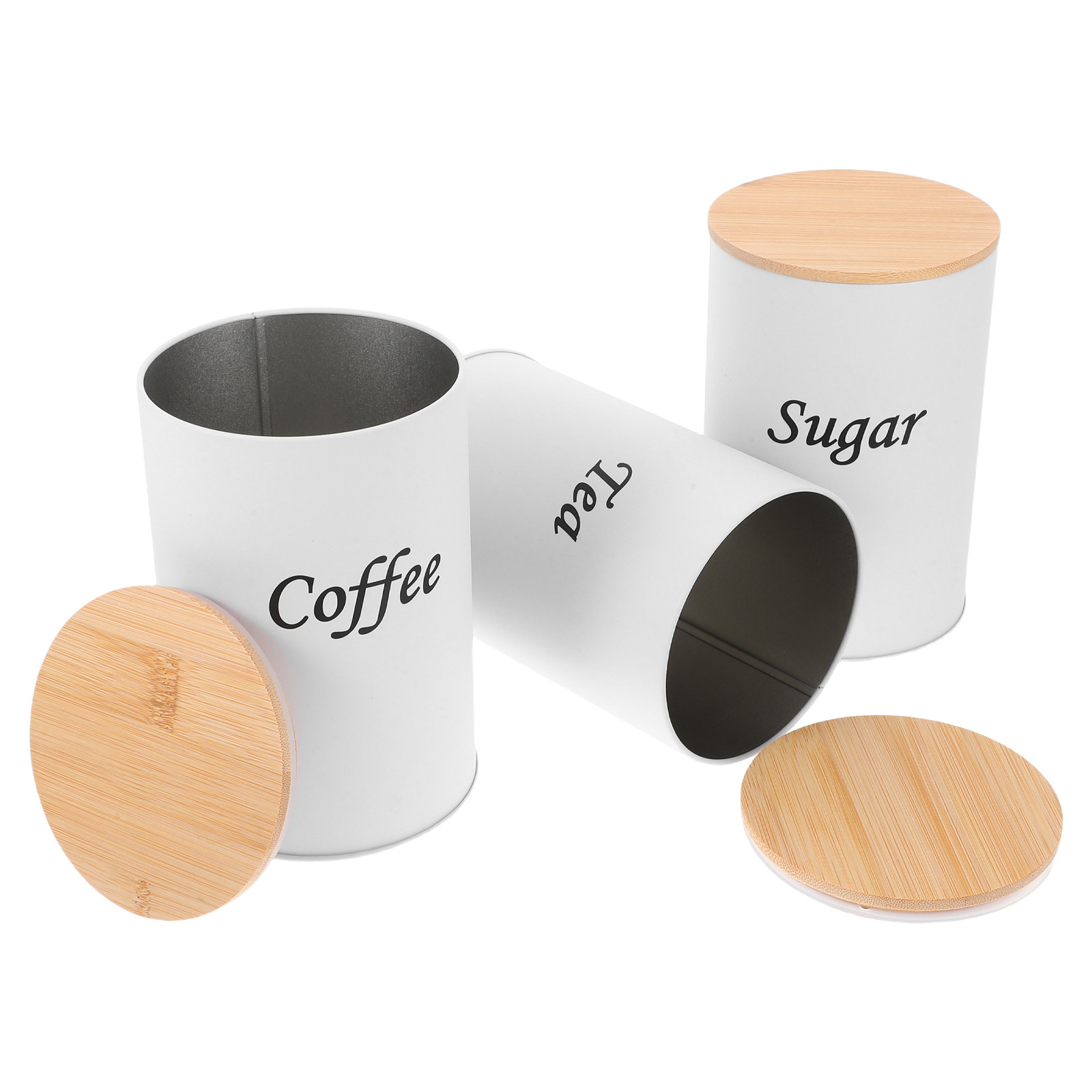 Coffee Tea Beans - Set di 3 Contenitori Ermetici Rotondi