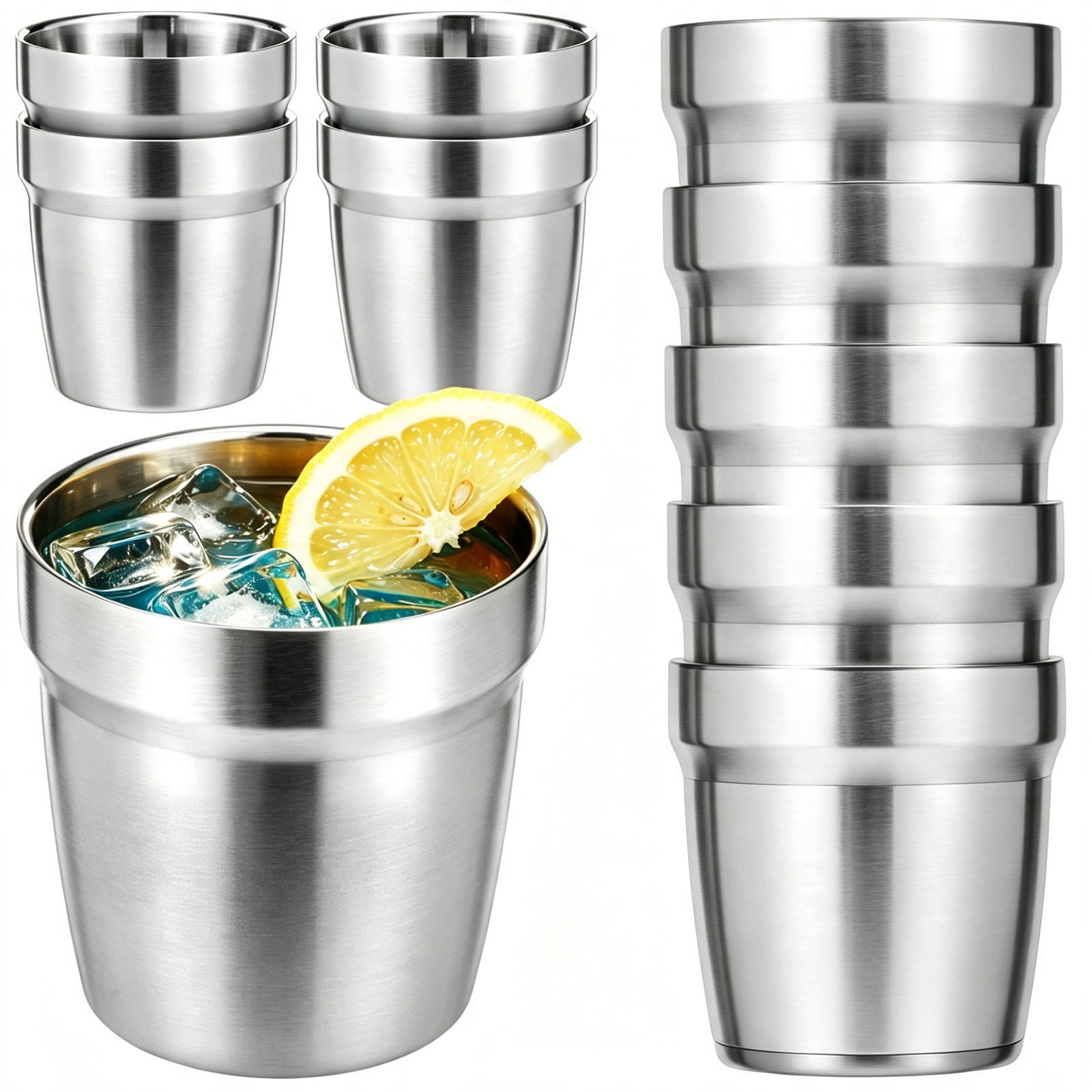 Double Wall Mug - 5/10 Pezzi Tazze Impilabili in Acciaio